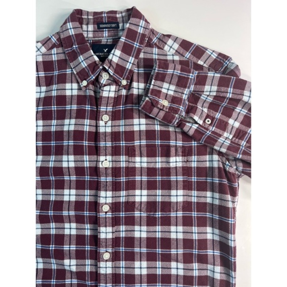 American Eagle Flannel Men's Shirt Size XS Seriously Soft Burgundy Plaid